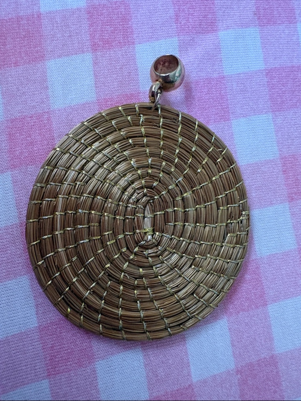 Round Woven Pendant for a  Necklace - Metallic Bronze